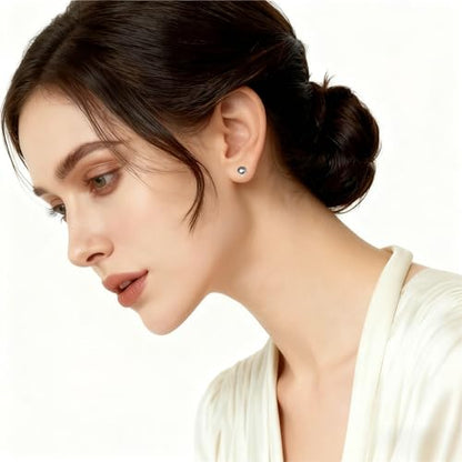 Grey Faux Pearl Stud Earrings, S925 Silver Posts Hypoallergenic for Women - color: Silvery Grey, size: 8mm