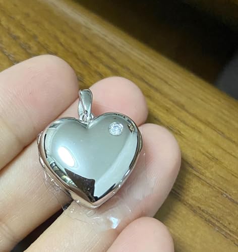 YOUFENG Love Heart Locket Necklace That Holds Pictures S925 Silver Photo Lockets Gifts for Women Jewelry - style: Polished