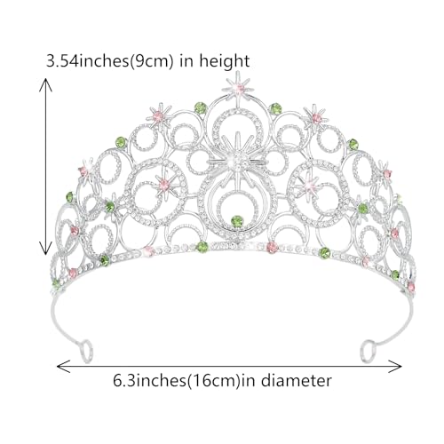 Crystal Crowns for Women, Crystal Bubble TiaraBride Royal Queen Headband Princess Headpieces for Women Bridal Wedding Prom Birthday Party Crowns - color: Silver Pink Green