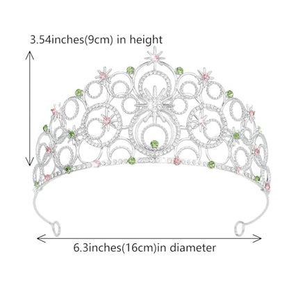 Crystal Crowns for Women, Crystal Bubble TiaraBride Royal Queen Headband Princess Headpieces for Women Bridal Wedding Prom Birthday Party Crowns - color: Silver Pink Green
