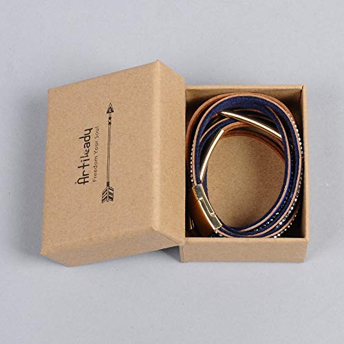 Artilady Leather Wrap Bracelet for Women, Pearl Beaded Bangle Stack Jewelry | Easy on-off, Elegant Handmade Multi-Layered, Daily Casual Date Beach Vacation, Gift for Ladies, Mother, Sister & Friend - style: Blue with Gold bar