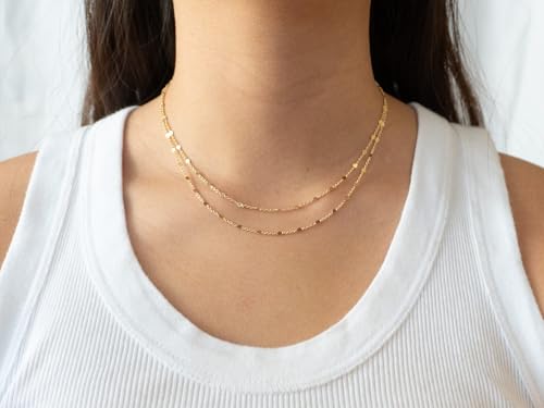 Dainty Sterling Silver Plated Diamond Choker Necklace for Women | Layered Created Diamond Pendent Necklace Set Non Tarnish, Stackable Cuban Chain Choker Jewelry - color: Gold-04