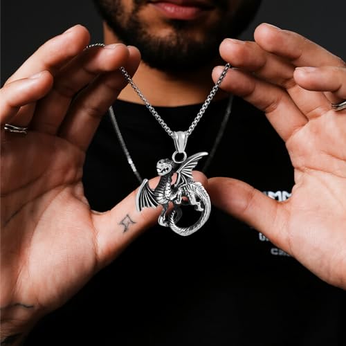 Stainless Steel Gothic Y2K Punk Rock Emo Biker Pendant Necklace | Cosplay Vintage Viking Alt Edgy Fashion Charm Necklace Jewelry for Men Women Active Daily Wear - style: Vintage Flying Dragon