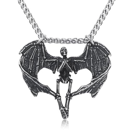 Skull Necklace for Men Stainless Steel Gothic Punk Emo Biker Necklace Jewelry for Men 60cm - style: Winged Skull