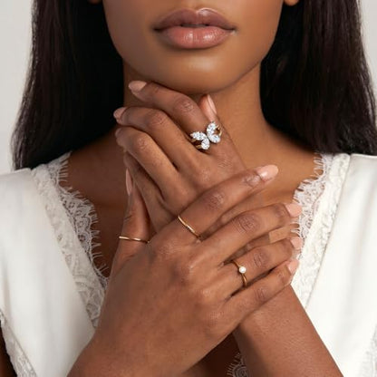 Cross Ring 14K Gold Plated 925 Silver with CZ, Stackable Rings - color: Butterfly 14K Gold, size: 6