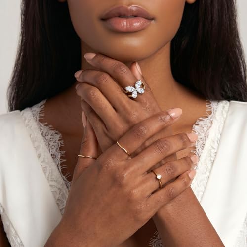 Cross Ring 14K Gold Plated 925 Silver with CZ, Stackable Rings - color: Butterfly 14K Gold, size: 8