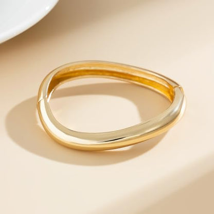 Chunky Gold Bangles Bracelets for Women Trendy Stack Statement Bangle Irregular Cuff Bracelets Fashion Jewelry Gift - color: Gold2+Silver2