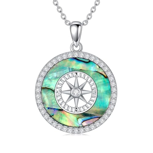 AOBOCO 2026 Graduation Gifts 925 Sterling Silver Compass Pendant Necklace High School College Graduation Jewelry Gifts for Women Daughter - style: C-Abalone