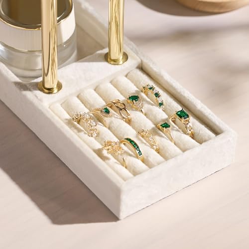bussdis 2 Tier Bracelet Holder Display, Necklace Holder Organizer, Beige | Velvet Necklace Holder | Jewelry Tree | Jewelry Towers | Jewelry Stand Organizer for Necklaces, Bracelets, Earrings, Rings - color: Beige