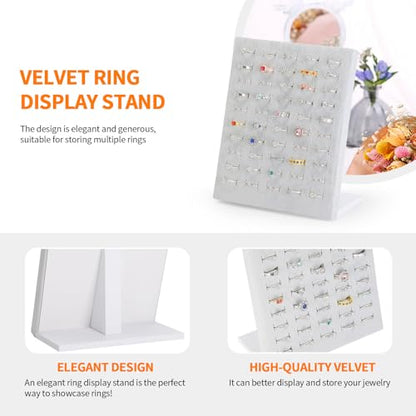 KUKUVR 2 Pcs Velvet L-Shaped Ring Earring Holder Display Stand (Grey) | 50 Slots, Jewelry Organizer Case Tray, For Women & Selling Show - color: Grey