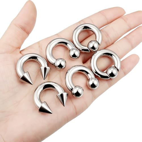 00G 0G 2G 4G 6G 8G 10G 12G 14G 16G Septum Rings Silver Black Surgical Steel Heavy Gauges Earrings Stretching kit Eyebrow Lip Septm Nose Rings Helix Tragus Daith Rook Earrings Hoops 10mm-19mm - color: Silver, size: 2G(6.0mm)-Inner Dia:14mm