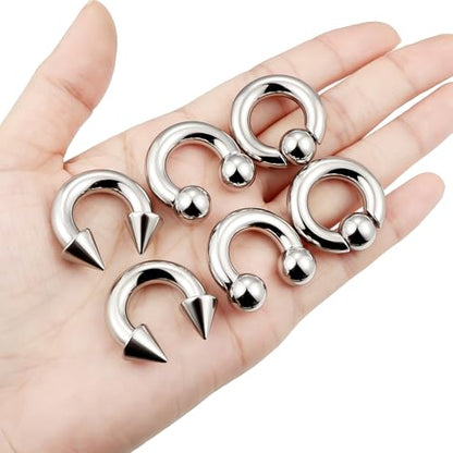 00G 0G 2G 4G 6G 8G 10G 12G 14G 16G Septum Rings Silver Black Surgical Steel Heavy Gauges Earrings Stretching kit Eyebrow Lip Septm Nose Rings Helix Tragus Daith Rook Earrings Hoops 10mm-19mm - color: Silver, size: 2G(6.0mm)-Inner Dia:14mm