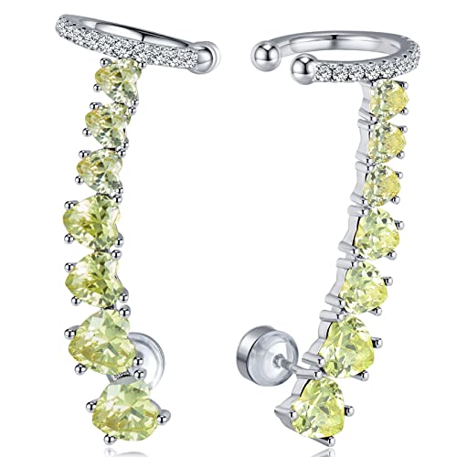 925 Sterling Silver Post Stud Earrings for Women Cartilage Ear Cuffs Hoop Climber 7 Multcolors Cubic Zirconia CZ Hypoallergenic Piercing Gifts For Her - color: Peridot Silver