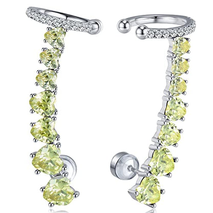 925 Sterling Silver Post Stud Earrings for Women Cartilage Ear Cuffs Hoop Climber 7 Multcolors Cubic Zirconia CZ Hypoallergenic Piercing Gifts For Her - color: Peridot Silver