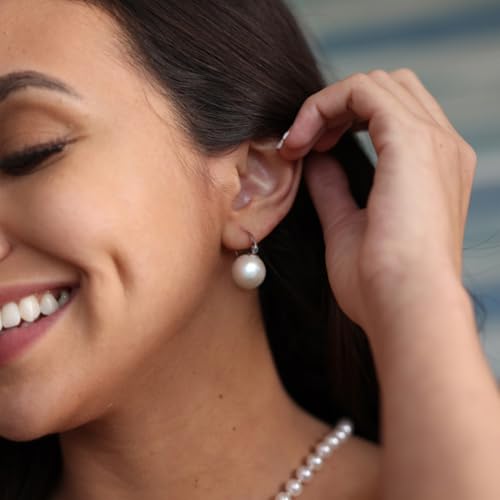 925 Sterling Silver Hoop Handpicked AAA+ Quality 7.5-8mm White Freshwater Cultured Pearl Dangle Drop Earrings Jewelry for Women - color: 9. Silver Plated Handle
