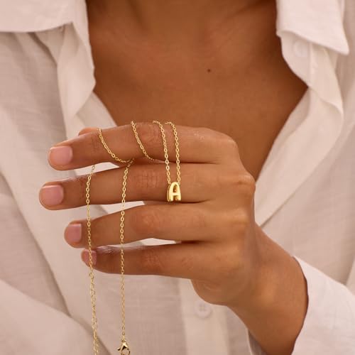 Initial Necklaces for Women Bubble Gold Silver Letter Necklace Dainty Personalized Charm Pendant Name Necklace Cute Non Tarnish Fashion Accessories Teen Gift Trendy Stuff Jewelry Gifts - color: Gold, style: A-1