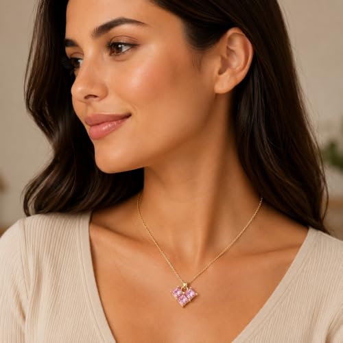 Rich London 18K Rose Gold Plated 2-in-1 Clover Heart Pendant Necklace for Women | Elegant Crystal Charm Jewellery - color: 3 Stone