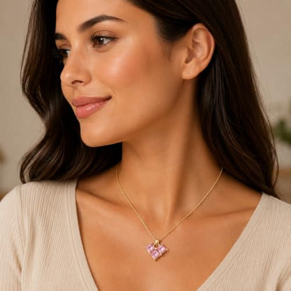 Rich London 18K Rose Gold Plated 2-in-1 Clover Heart Pendant Necklace for Women | Elegant Crystal Charm Jewellery - color: 3 Stone