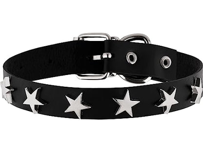 Sacina Gothic Punk Star Necklace, Black PU Leather Choker, Unisex, Zinc, Costume Jewelry, Adjustable 16.1 inches, Halloween New Year Gift