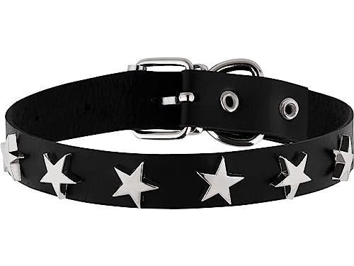 Sacina Gothic Punk Star Necklace, Black PU Leather Choker, Unisex, Zinc, Costume Jewelry, Adjustable 16.1 inches, Halloween New Year Gift