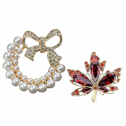 2pcs Rhinestone Brooch Pin for Women Dress Elegant Stylish Crystal Brooches Fashion Accessories Pins Lapel Boutonniere Ideas Wedding Christmas Birthday Jewelry Easter Gift - color: 05 Red/Gold