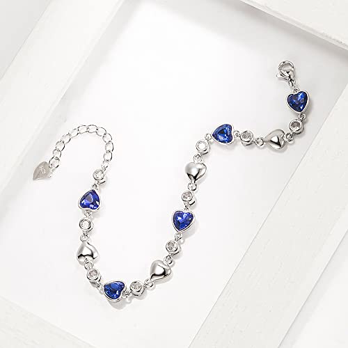 kelistom 925 Sterling Silver Bracelets for Women Teens, Love Heart Charm Chain Bracelet Bangle Fashion Jewelry Gifts - color: heart-2 blue zircon