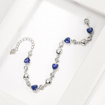 kelistom 925 Sterling Silver Bracelets for Women Teens, Love Heart Charm Chain Bracelet Bangle Fashion Jewelry Gifts - color: heart-2 blue zircon