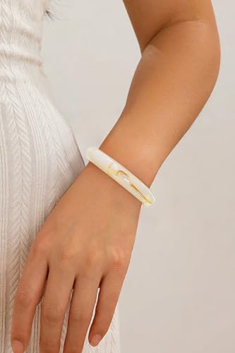 Chunky Acrylic Bangles Bracelets For Women Geometric Acrylic Resin Acetate Mottled Wide Bangle Bracelet Statement Colorful Bangles for Party - color: 01-beige bangle