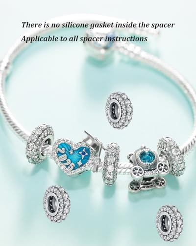 KEQ 925 Silver Spacer Stopper Bead Charms Clearance for Pandora Bracelets Birthstone CZ Always Stopper Birthday Gifts for Mom Grandmom Granddaughter Wife Sisters Friends - color: Silver(2 Pcs)