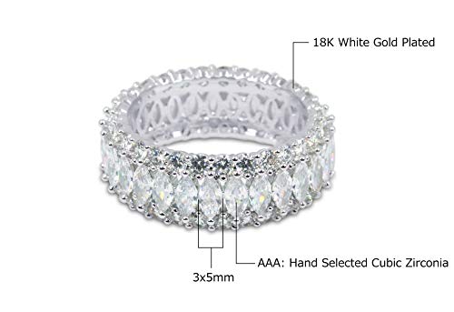 Savlano 18K Gold Plated Cubic Zirconia Marquis Cut Eternity Lustrous Ring Band for Women