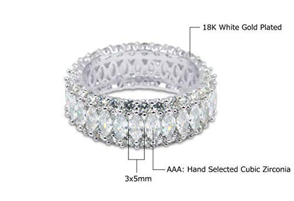 Savlano 18K Gold Plated Cubic Zirconia Marquis Cut Eternity Lustrous Ring Band for Women