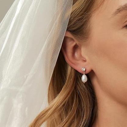 Pearl Earrings - 14K Gold/White Gold/Rose Gold Plated Cubic Zirconia CZ Diaomond Accented Pearl Drop Dangle Earrings for Women Wedding Bridal Prom - color: Drop 83