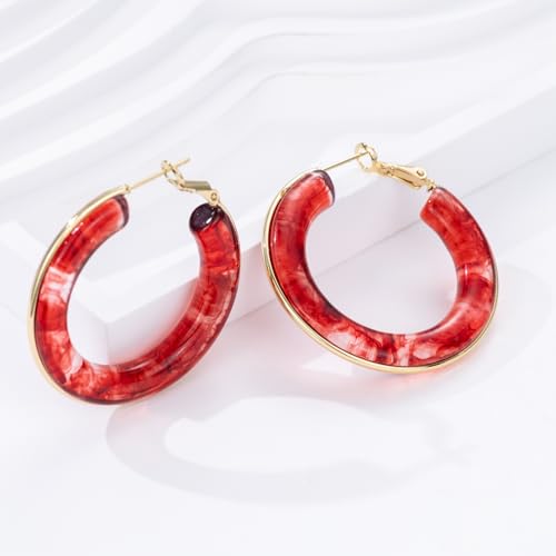 Chunky Gold Resin Hoop Earrings Leverback Statement Huggie Hoops Dangle Drop Dressy Earring Prom Festival Vacation Jewelry for Women - color: Burgundy, size: Hoop