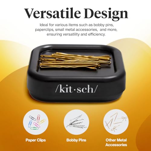 Kitsch Magnetic Bobby Pin Holder - Black, 1 Pc | Cute Stuff, Strong Magnetic Pin Holder for Desk & Vanity, Securely Holds Metal Hair Clips, Bobby Pins & Paper Clip