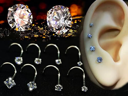 Nose Rings & Studs - 18g, 20g, 22g 14K Gold Bone Nose Studs for Women in Titanium Steel - color: 20g 8pcs Gold Screw Shaped 316L Surgical Steel