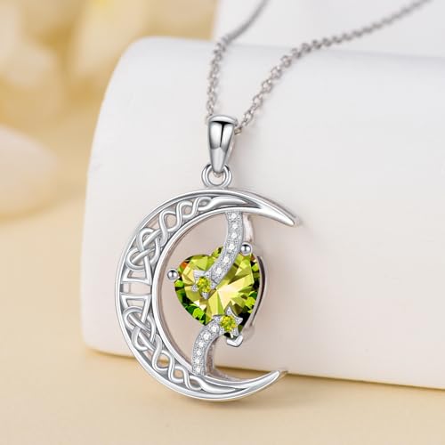 TOUPOP Moon and Star Birthstone Necklace for Women 925 Sterling Silver Celtic Moon Jewelry Birthday Mothers Day Gifts for Mom Wife Her - color: 08-August-Peridot