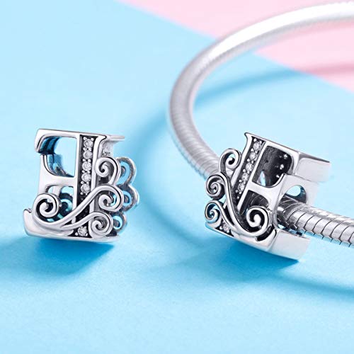 BISAER 925 Sterling Silver Initial Letter A-Z Charms for Bracelets Alphabet Beads Charm Jewelry Gifts - color: Letter E