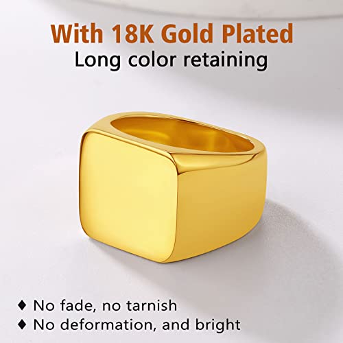FindChic Customized Signet Photo Rings Square/Heart/Round Chunky Band Ring Stainless Steel/18K Gold Plated/Black Size 7 to 14 Personalized Jewelry for Men Women, Send Gift Box - color: 01. personalized engraved square (gold)