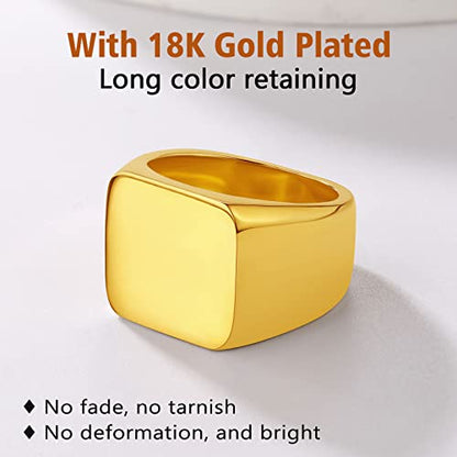 FindChic Customized Signet Photo Rings Square/Heart/Round Chunky Band Ring Stainless Steel/18K Gold Plated/Black Size 7 to 14 Personalized Jewelry for Men Women, Send Gift Box - color: 01. personalized engraved square (gold)