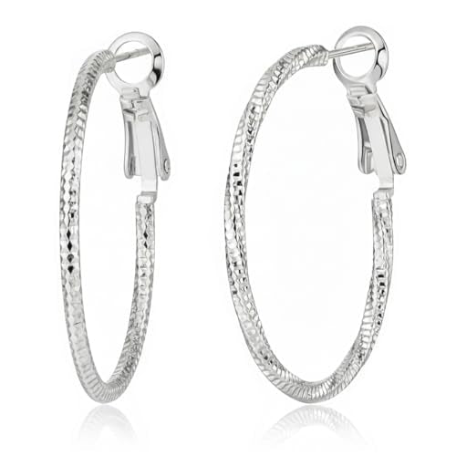 14K Gold/Silver Plated Twisted Hoop Earrings for Women - Sparkly Diamond-Cut Large Hoops with 925 Sterling Silver Post, Lightweight Hypoallergenic Trendy Jewelry Gifts (30mm / 40mm) - size: Silver 30mm