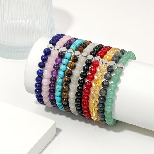 Raicegs 4 6 8MM Beaded Bracelets Healing Crystal Bracelet for Women Men Natural Stone Handmade Stretch Bracelet Reiki Spiritual Jewelry - color: Carnelian, size: 6mm