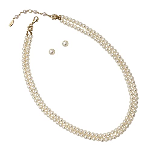 Rosemarie Collections Double-Strand Classic Simulated Pearl Necklace And Earring Set - Adjustable Faux Pearl Necklaces for Women - Elegant Jewelry for Special Occasions & Everyday Wear - color: 6mm, Cream Pearl Gold Tone