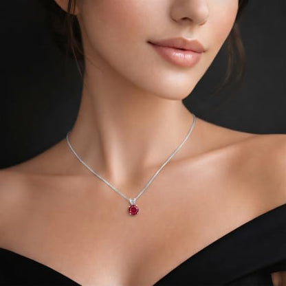 Mariell Cubic Zirconia Crystal Pendant Necklace for Women, 2 Carat 8mm CZ, for Brides, Wedding, Mother's Day Jewelry Gift - color: Silver Red Cubic Zirconia