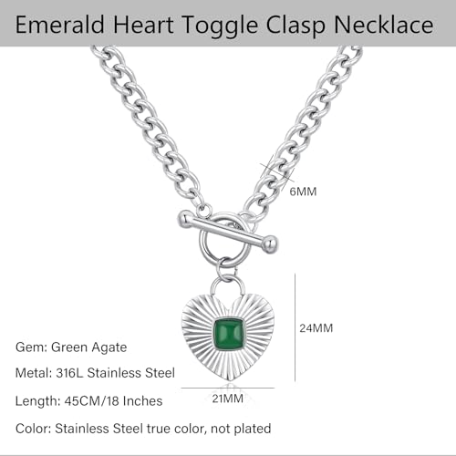 NUZON Sunburst Heart / 2-Tone Interlocking/CZ Evil Eye/Single Pearl/Love Heart Pendant Necklace for Women 14K Gold Chain Necklace Chunky Statement Jewelry - color: Heart-Toggle Clasp-Silver