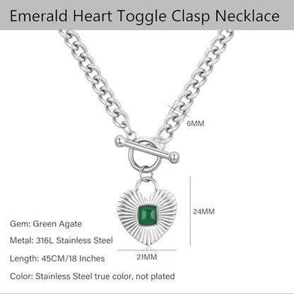 NUZON Sunburst Heart / 2-Tone Interlocking/CZ Evil Eye/Single Pearl/Love Heart Pendant Necklace for Women 14K Gold Chain Necklace Chunky Statement Jewelry - color: Heart-Toggle Clasp-Silver
