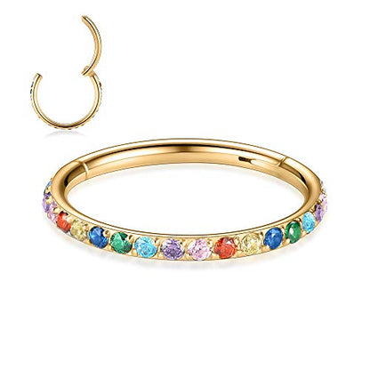 FUNLMO 20G 18G 16G 12G Nose Ring Hoop Conch Rook Daith Helix Tragus Piercing Jewelry 316L Surgical Steel Cartilage Earring Conch Hoop Earring Septum Jewelry Belly Lip Ring 5mm to 14mm - color: Gold-Multicolor CZ, 1pc