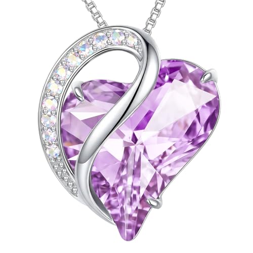 Crystal Heart Necklace for Women - Quietrose Faceted Crystal Heart Pendant with Sparkle Accents, Silver-Tone Curved Frame, 0.85" x 0.73", 18+2" Adjustable Chain, Elegant Gift for Her - color: Lavender - Tranquil Bloom