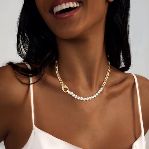 Luxval Tennis Necklace 14K Gold Plated Rhinestone Butterfly Choker Necklaces for women Dainty Zirconia Cut Faux Diamond chain 3mm - color: Gold-Cuban tennis