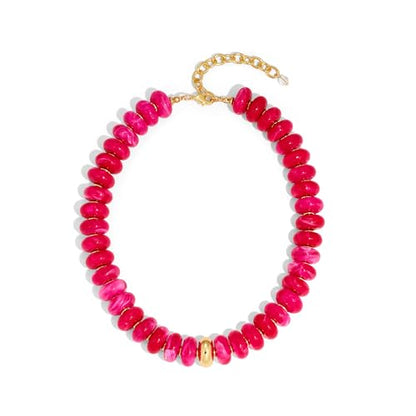 Chunky Beaded Necklace for Women Trendy Multicolor Resin Beads Choker Necklaces Boho Summer Statement Necklace Chunky Heart Jewelry - color: Chunky bead necklace-rose red