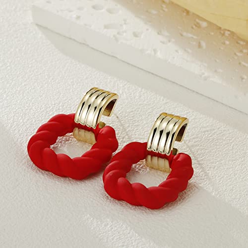 RUOFFETA Rectangle Earrings for Women, Acrylic Square Earrings Twisted Geometric Statement Jewelry - color: Red Gold
